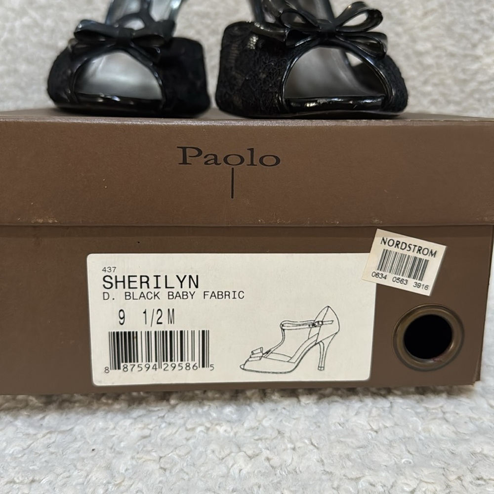 Paolo Black Lace Peep Toe Heels - Picture 2 of 5